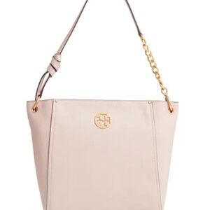 Tory Burch Everly Hobo Bag Shell Pink Pebbled Leather Purse Medium